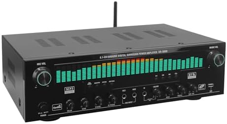 5.1 Channel Karaoke Amplifier with Mic Input, Home Audio Surround Sound Amplifier with Optical, Coaxial & RCA Inputs, Subwoofer Support for TV