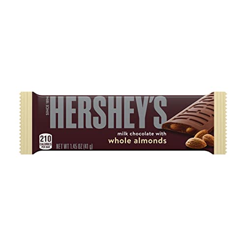 HERSHEY'S Milk Chocolate with Whole Almonds Candy Bars, 1.45 oz (36 Count) | Hershey Chocolate Bars with Whole Almonds, Kosher and Gluten Free, Individually Wrapped Candy for S'mores and Sharing, 36 ct