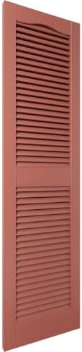 Ekena Millwork 14.5 in. W x 48 in. H Builders Edge, Standard Cathedral Top Center Mullion, Open Louver Shutters, Includes Matching Installation Spikes (Per Pair), 002 - Black
