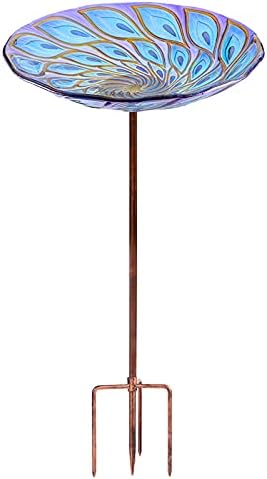 VCUTEKA Glass Bird Bath Outdoor BirdBath Garden Birdfeeder with Metal Stake
