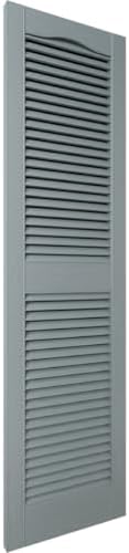 Ekena Millwork 14.5 in. W x 48 in. H Builders Edge, Standard Cathedral Top Center Mullion, Open Louver Shutters, Includes Matching Installation Spikes (Per Pair), 002 - Black