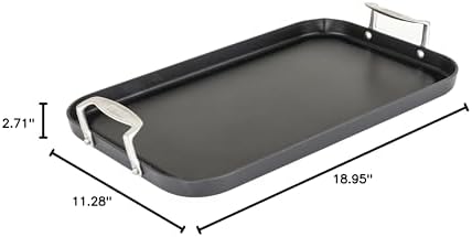 Viking Nonstick Double Burner Griddle, 19 x 11 Inch Hard Anodized Kitchen Grill Pan with Handles, Oven Safe, Works on Gas, Ceramic
