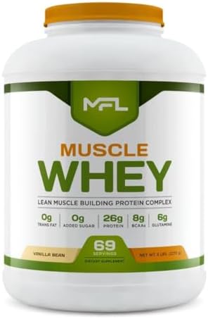 MFL Muscle Whey Protein l 28g of Protein l 8g BCAAs l Keto Friendly l Low Carbs l 5 lbs. (Vanilla Bean)
