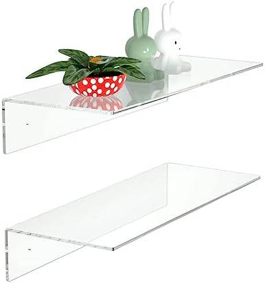 FEMELI 2 PCS 12" Acrylic Floating Shelves, Clear Shelf for Wall Display
