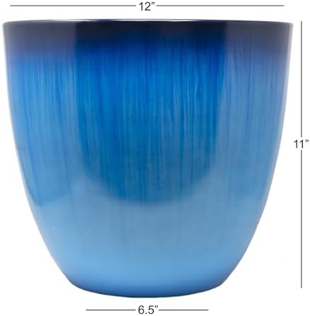 (EPR15-204) Large Egg Shaped Planter - Modern Indoor & Outdoor Decorative Flower Pot/Box (15 Inch, Blue Flower)