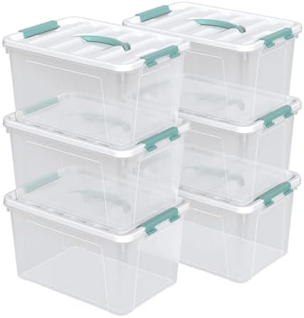 20 Quart Clear Plastic Bin with Lid, Latching Storage Box, 6 Packs
