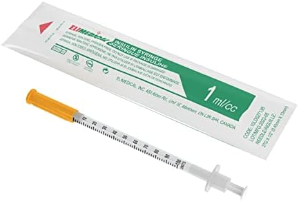 Elimedical Veterinary Insulin Syringe, U-100, 1cc (1ml), 27G x 1/2 inch (12.7mm), Individually Packed, for Pet Cat or Dog, 100 per box, 10LDS2713B