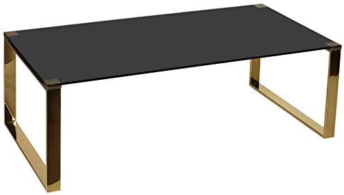 Cortesi Home CH-ET636045 Remini End Table, Gold Metal and Black Glass, End Table 18"