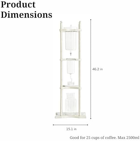 Nispira Iced Coffee Cold Brew Drip Tower Coffee Maker, 6–8 Cup Manual Cold Brew Brewer with Adjustable Valve, Wooden Frame & Glassware, Slow Cold Extraction System