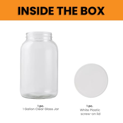 4-Pack 1 Gallon Glass Jar with Lid | Wide Mouth Food Storage Canisters | Heavy-duty Glass Jars with Airtight Lid for kombucha, pickling, canning, fermentation, cider, wine and bulk pantry storage