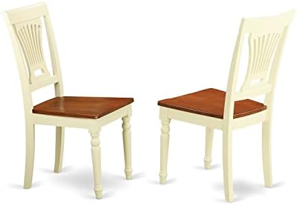East West Furniture PVC-WHI-W Plainville Dining Chairs - Stylish Back Wood Seat Kitchen Chairs, Set of 2, Buttermilk & Cherry