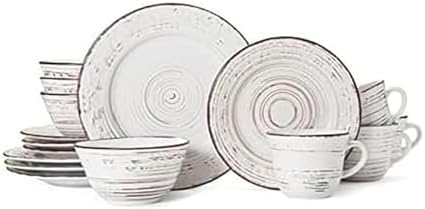 Pfaltzgraff Trellis White 16-Piece Stoneware Dinnerware Set, Service for 4, Distressed White Finish, Microwave & Dishwasher Safe Plates and Bowls