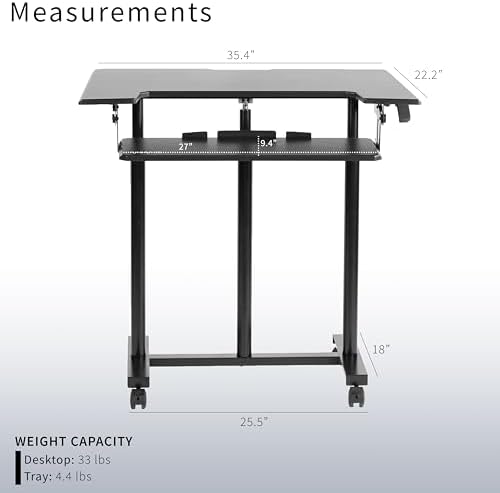 VIVO Mobile Height Adjustable Table, Stand Up Desk Cart with Sliding Keyboard Tray, Computer Workstation, Rolling Presentation Cart, Black