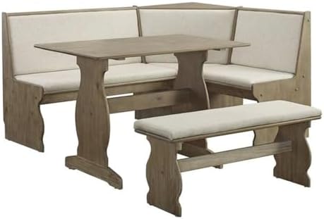 Linon Natasha Transitional Wood Corner Nook Dining Set with Upholstered Seats, Some Assembly Required, Seats up to 5 People, in Brown Finish
