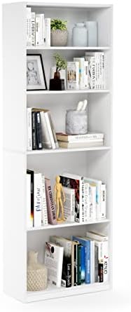 Furinno Jaya Book Shelf, 5-Tier Bookshelf, Bookcase with Adjustable Shelves, 9.5 x 24.5 x 71.2, for Organization and Storage, for Living Room, Bedroom