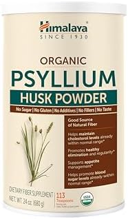 Himalaya USDA Organic Psyllium Whole Husk Powder, Natural Daily Fiber Supplement, Regularity, Appetite Management, Non-GMO, 56-Tablespoon Supply, Unflavored, 12 Oz