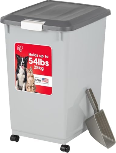 IRIS USA Dog Food Storage Container, Up to 30 lbs, Navy/Pearl, Made in USA | Wheels for Mobility, Airtight Seal, BPA-Free, Best for Bird Seed, Cat food, Cat Litter, Chicken Feed, Pellets