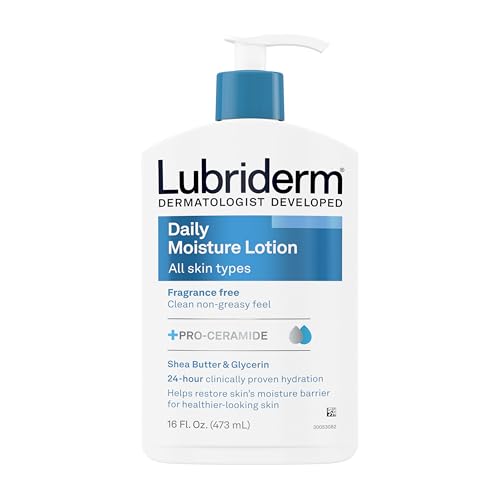 Lubriderm Daily Moisture Body Lotion, Fragrance Free, 16 fl. oz | Hydrating Face, Hand & Body Lotion + Pro-Ceramide for Sensitive Skin, 24-Hour Moisturizer with Shea Butter, Non-Greasy
