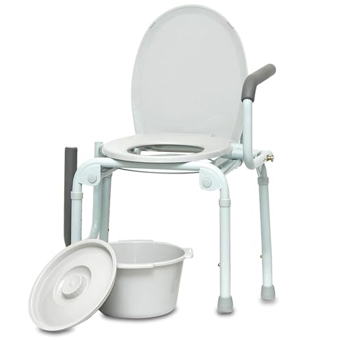 ProBasics Drop Arm Adjustable Bedside Folding Commode Chair Portable with Handles, for Elderly, Seniors, and Disabled People, Supports 300lbs