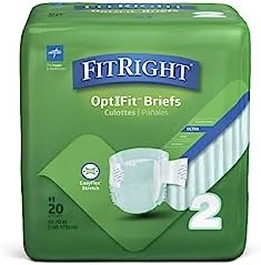 FitRight Stretch Adult Incontinence Briefs with Tabs, Ultra Absorbent, Size 1, 30" to 52", 20 Count