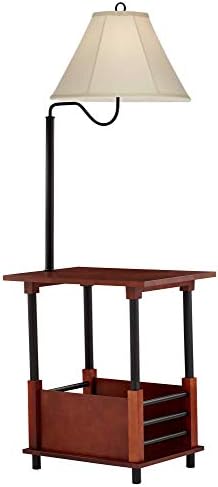 Regency Hill Marville 55" Tall Mission Style Floor Lamp with End Table | Rustic Farmhouse Wood Open Crate Swing Arm Adjustable Off White Empire