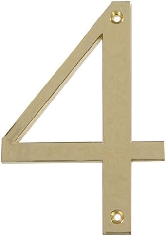 Distinctions 843154 House Number 4, Polished Brass Zinc Flush Mount Address Number, Modern Outdoor Address Sign for Front Door, Mailbox, Wall