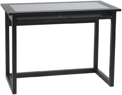 OSP Designs Meridian 42-Inch Wide Computer Desk with Pullout Keyboard Tray with Storage Space, Black Finish Wood and Veneer Frame and Clear Glass Top