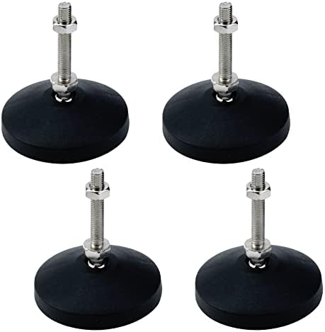 Antrader 4Pcs M8 x 2 Inch Steel Adjustable Leveling Feet,2 Inch Nylon Base | Reinforced Articulated Foot Cups for Furniture & Equipment,Anti-slip Dotted Rubber Base,Reduce Vibration & Protect Floors