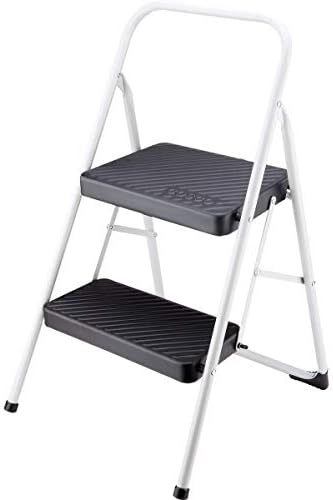 Two Step Folding Step Stool with Cool Gray Frame and Black Steps