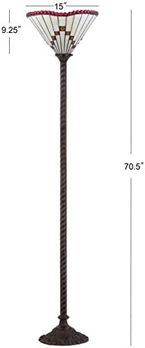 JONATHAN Y Smith 70.5" Tiffany-Style Torchiere Floor Lamp, Bronze | Handcrafted Multicolor Stained Glass Shade, Barley-Twist Metal Base, Foot Switch