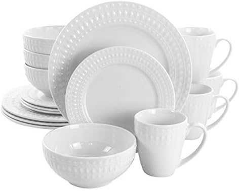 Elama Cara 16 Piece Round Porcelain Dinnerware Set in White