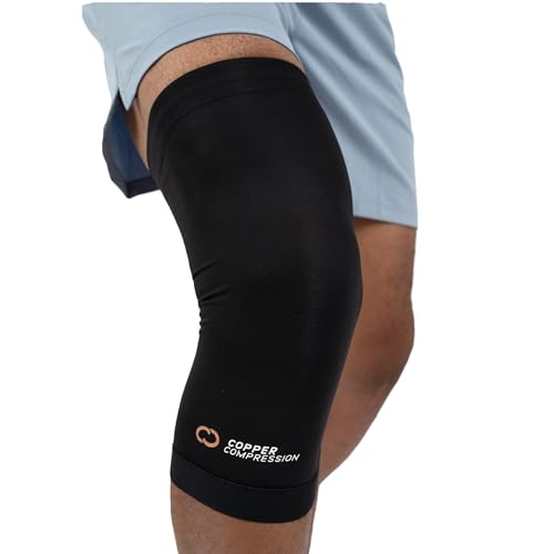 Copper Compression Knee Sleeve - Copper Infused Knee Stabilizer Support Brace for Meniscus Tear, ACL, MCL, Arthritis, Joint Pain Relief, Running, Sports, Hiking - Men & Women - Fits Right/Left - L