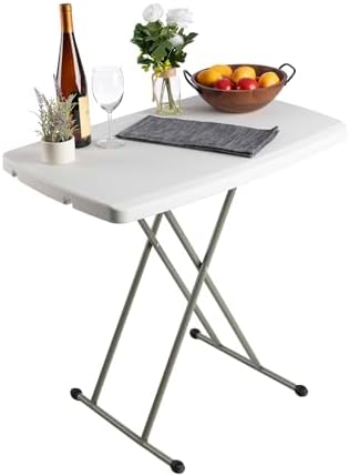 Lavish Home Small Adjustable Folding TV Tray Table, White, 19”H-24”H-28”H | Indoor and Outdoor Portable Lightweight Table, Plastic Snack Table, Small Desk for Laptop, Cards, Camping, Crafting, Party