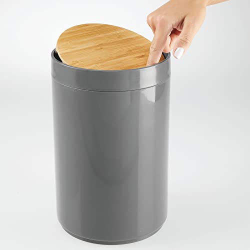 mDesign Plastic Round Trash Can Small Wastebasket - Garbage Bin Container with Swing-Close Lid - Bathroom Garbage Basket - Holds Waste, Recycling - 1.3 Gallon - Basa Collection - Cream/Beige/Natural