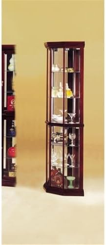 Acme Corner Curio Cabinet with 4 Glass Door with 5 Shelves. Wooden Frame & Mirrored Back, 16" L x 16" W x 71" H, Easy Assembly, Cherry Finish