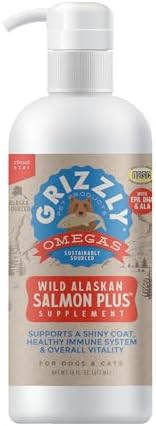 Grizzly Wild Alaskan Salmon Oil Dog Food Supplement Omega 3 Fatty Acids, 16 oz