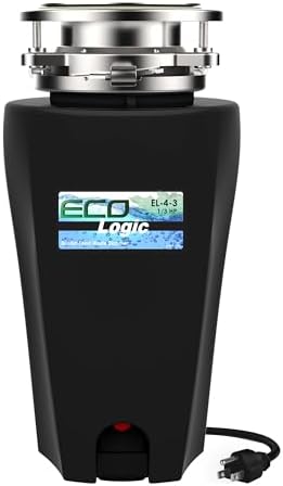 Eco Logic 1/3 HP Garbage Disposal, Universal 3-Bolt Mount, Power Cord