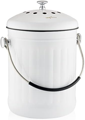 RED FACTOR Premium Compost Bin for Kitchen Countertop - Stainless Steel Food Waste Bucket with Innovative Dual Filter Technology - Includes Spare