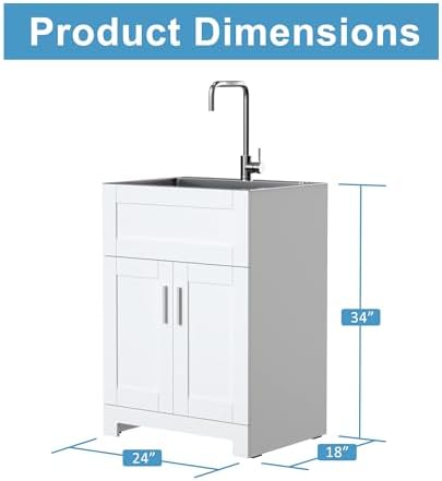 Goodyo Utility Sink with Cabinet 24 Inch Laundry Room Sink Cabinet 304 Stainless Steel Sink Combo White