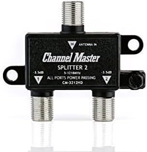 Channel Master Splitter 2 | 2-Way Splitter Distributes Digital HDTV Antenna Signal to 2 TVs, One Input and Two Outputs, Power Passing for Preamplifiers and Boosters, Low-Loss Design, Indoor/Outdoor