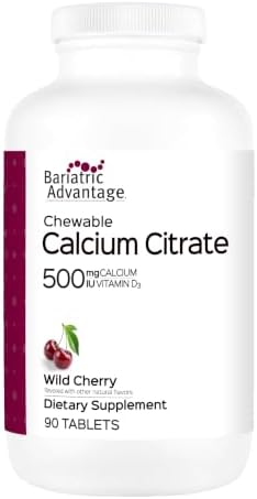 Bariatric Advantage Calcium Citrate Chewable 500 mg - for Bariatric Surgery Patients - High-Potency, Easy-Digest Tablets - Calcium Citrate - Bone Strength Supplements* - 90 Count - Wild Cherry