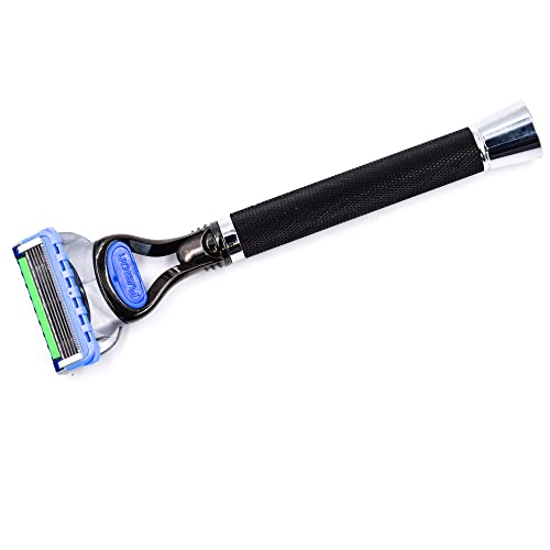 Parker Fusion Compatible Razor, Black Textured 6-Inch Long Handle | Heavyweight 6-Inch Textured Handle