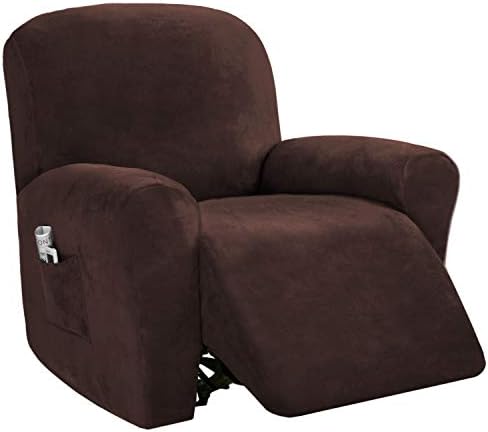 PrinceDeco Recliner Chair Cover Velvet Stretch Recliner Couch Covers 4-Pieces Style Recliner Chair Covers Recliner Cover for Reclining Chair