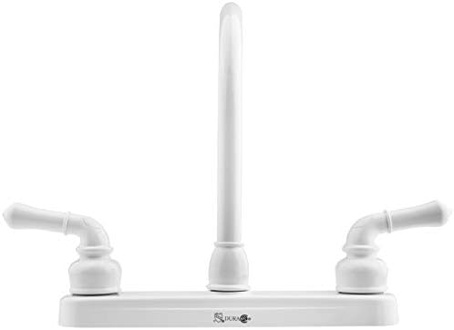 Dura Faucet DF-PK210C-SN RV Hi-Rise Kitchen Sink Faucet (Satin Nickel) | Tall spout and classical levers make washing big pots easy. Brushed Satin Nickel.