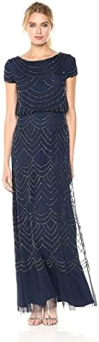 Adrianna Papell Womens Short Sleeve Blouson Beaded Gown