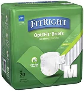 FitRight Adult Diapers, Extra+ Heavy Absorbency, M (Waist Size 32in-44in), 80 Count, OptiFit Incontinence Briefs for Men and Women, Disposable, Moisture-Wicking, Leak Protection,