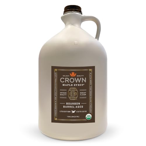 Crown Maple Organic Bourbon Barrel Aged Maple Syrup, Pancakes, Flavor Cocktails, Marinades and Sauces, 12.7 Fl Oz