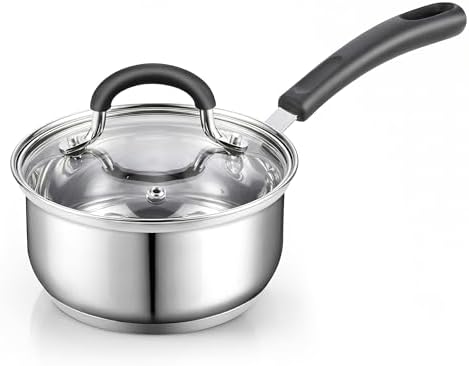 Cook N Home Professional 2 Quart Stainless Steel Saucepan with Lid, Small Kitchen Induction Cooking Sauce Pot Pan, Stay-Cool Silicone Handle, Dishwasher Safe