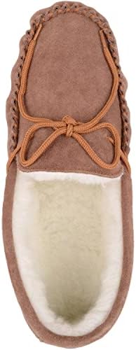 SNUGRUGS Men's Alfie Wool Lined Suede Sole Moccasin Slipper, Light Brown, 11 US