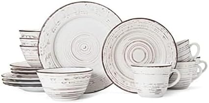 Pfaltzgraff Trellis White 16-Piece Stoneware Dinnerware Set, Service for 4, Distressed White Finish, Microwave & Dishwasher Safe Plates and Bowls